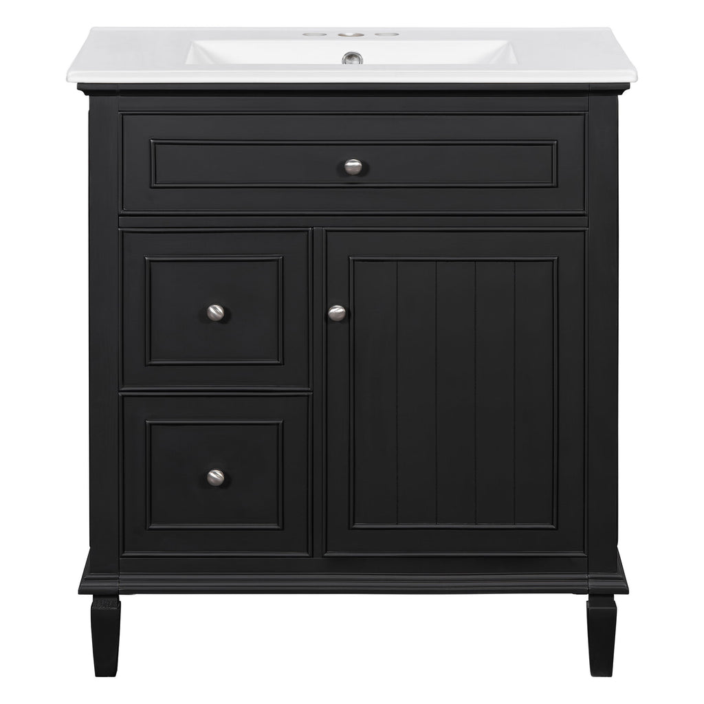Modern Bathroom Vanity With Sink, Adjustable Shelf, Flip Drawer & 2 Drawers