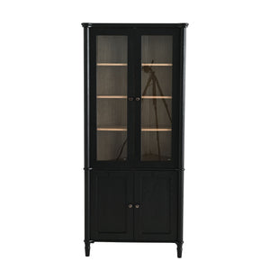Vintage Display Cabinet With Double Glass Doors, Traditional Style For Collectibles, Ash Wood Veneer, 73.25" Tall - Black / Natural
