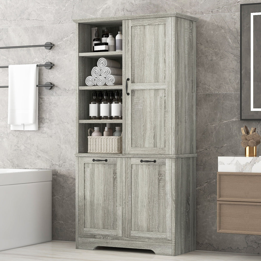 Freestanding Bathroom Storage Cabinet With Doors And Drawers, Adjustable Shelves, Tilt-Out Laundry Hamper