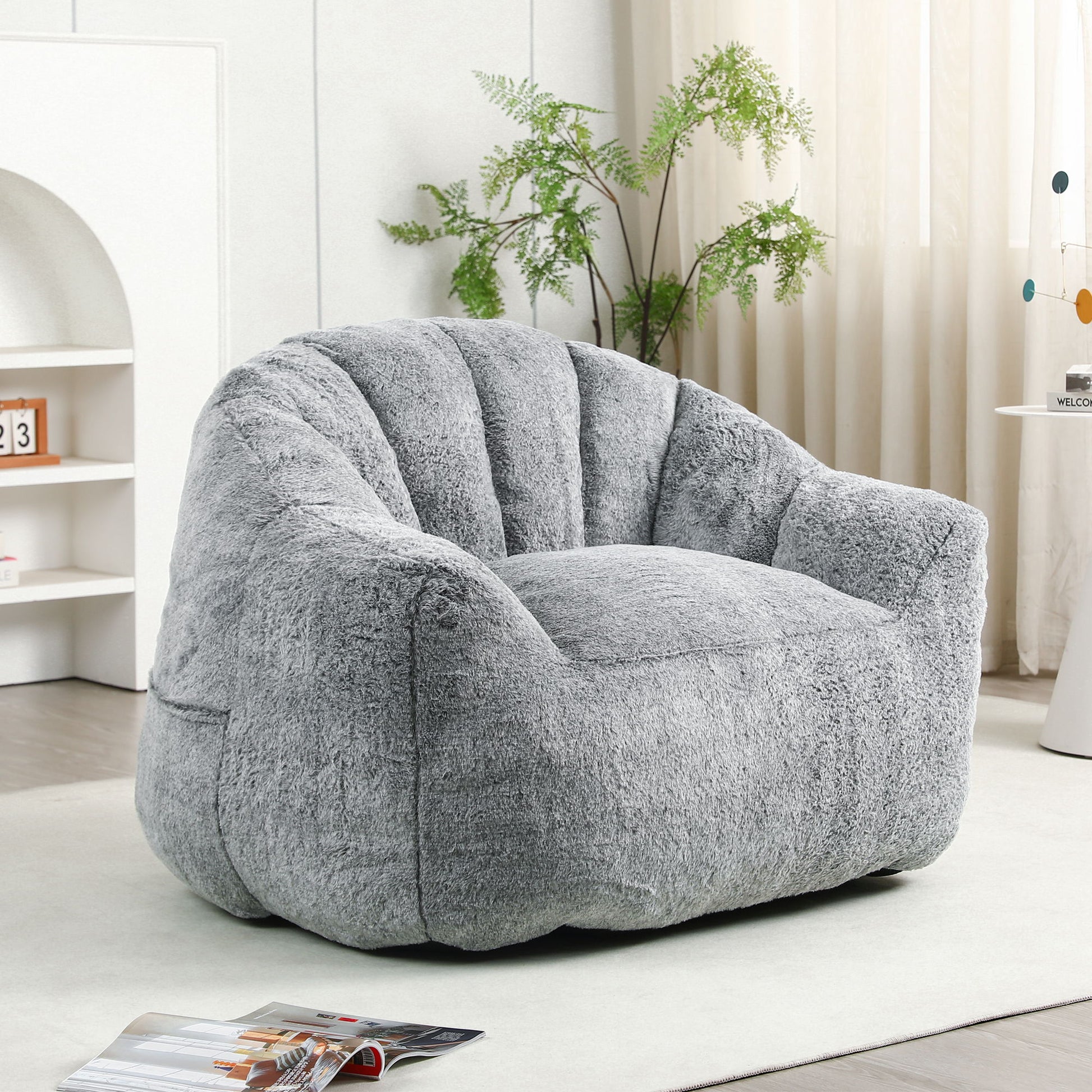 Beanbag Chair, Beanbag Sofa Chair With Armrests Stuffed High Density Foam