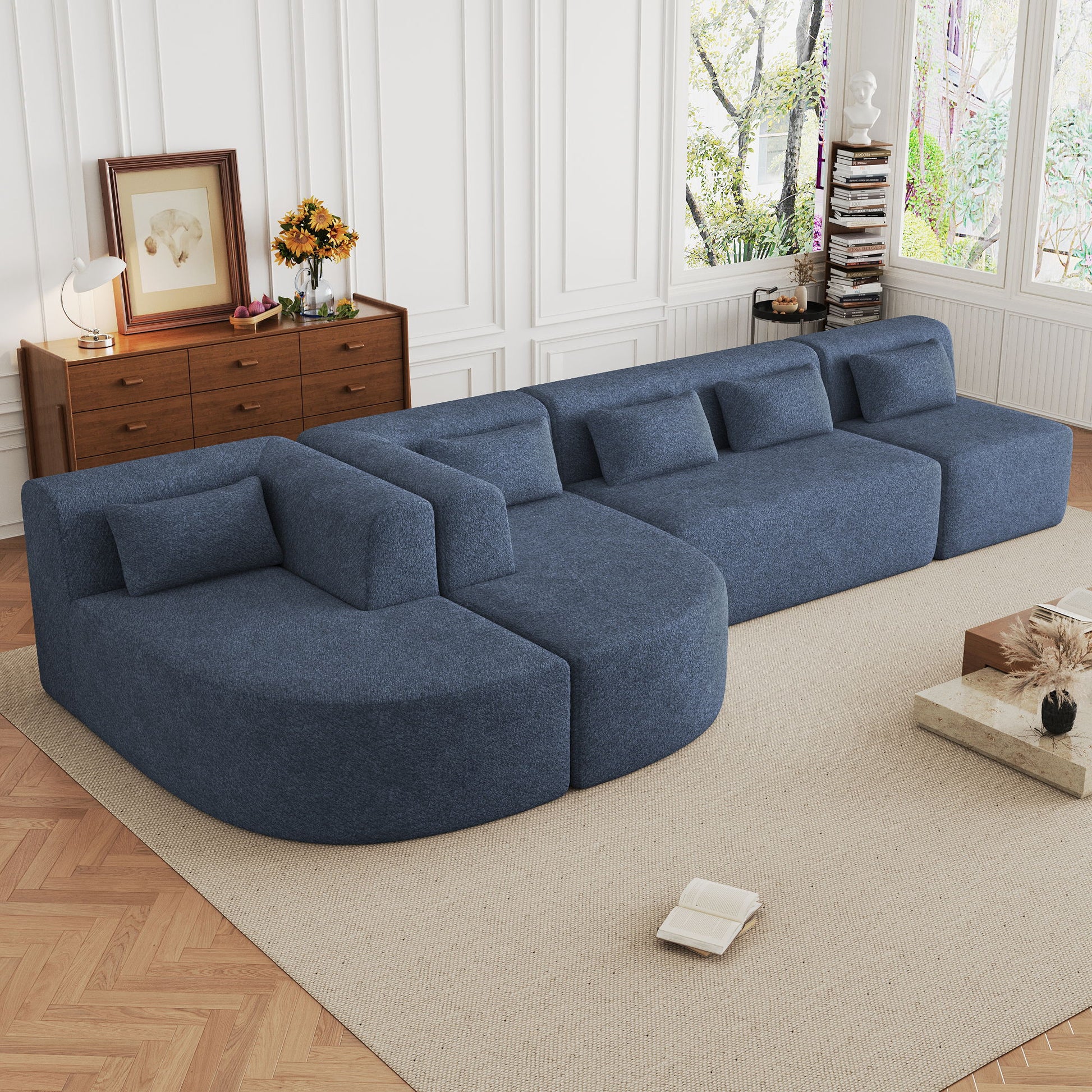 Upholstered Sofa Free Combined Sofa Couch With 2 Chaise Lounge And Five Back Pillows For Living Room