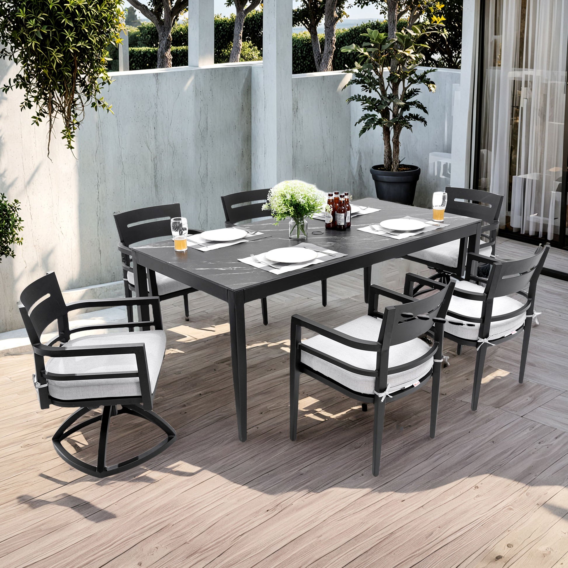 Modern Outdoor Patio Dining Set With Table And Chairs With Sunbrella Cushions