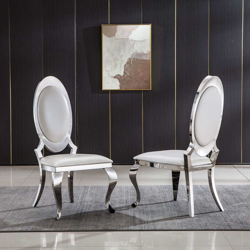 Dining Chair With Oval Backrest, Stainless Steel Legs (Set of 2)