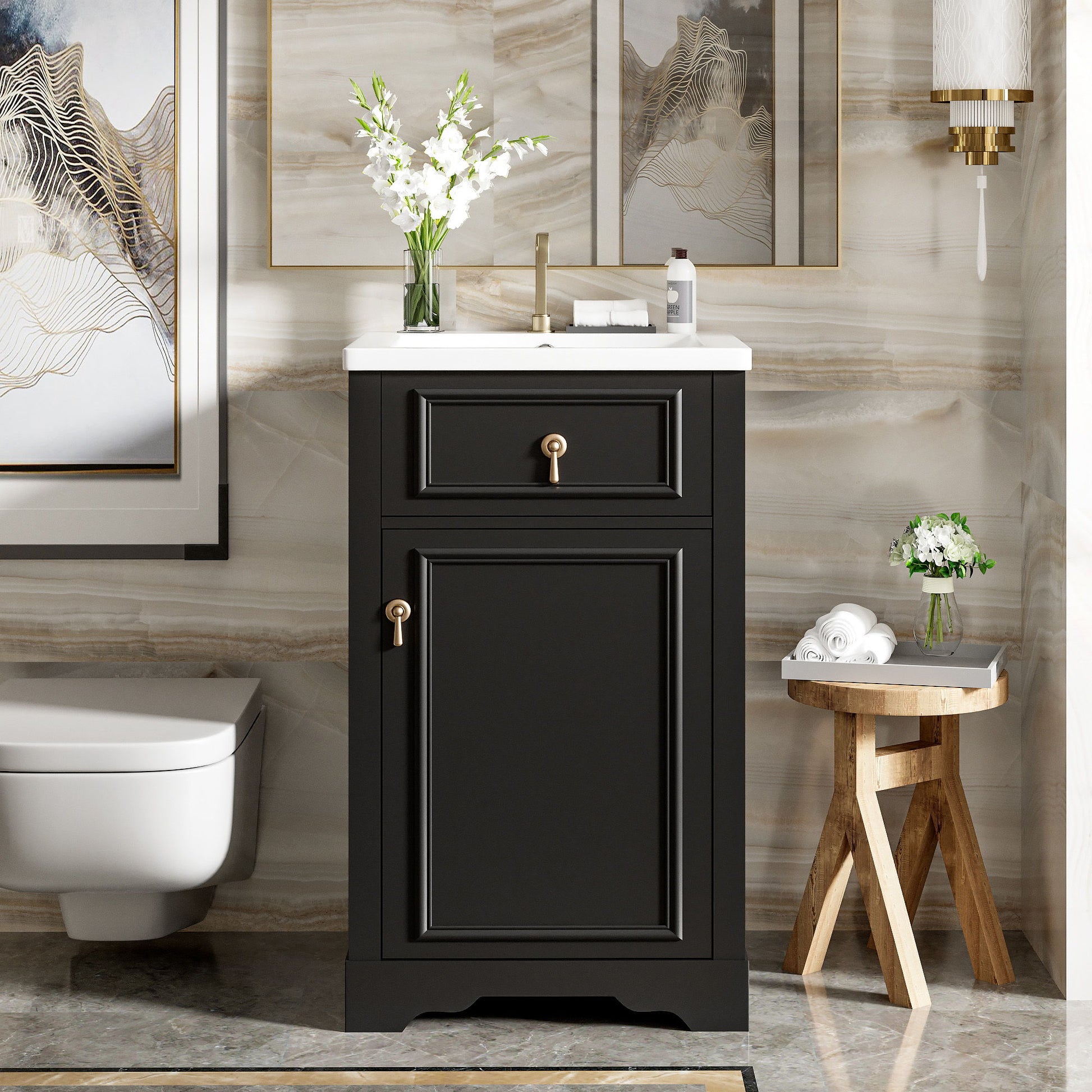 Elegant Bathroom Vanity With Ceramic Sink, Soft Close Door, Adjustable Shelf