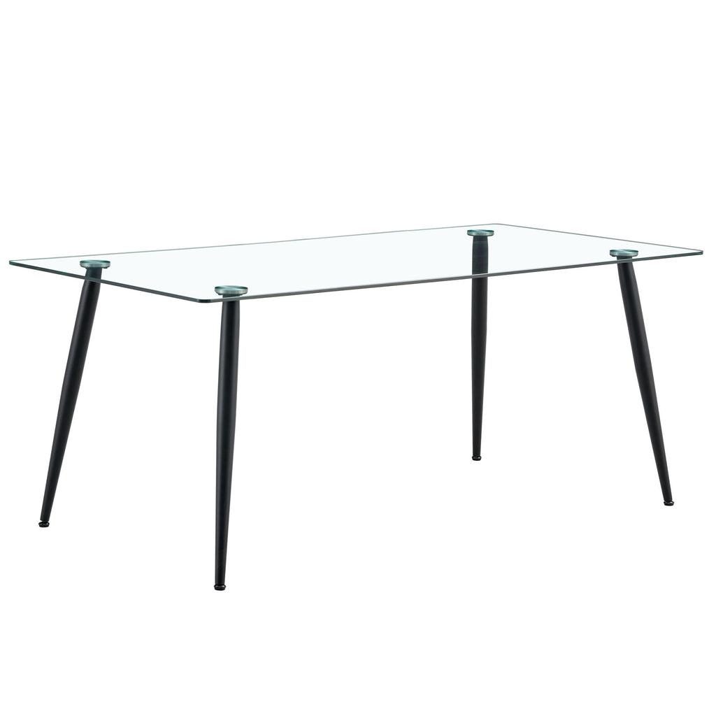 Modern Rectangular Glass Dining Table With Tempered Glass Top And Metal Legs For 4 - 6 People - Black / Transparent