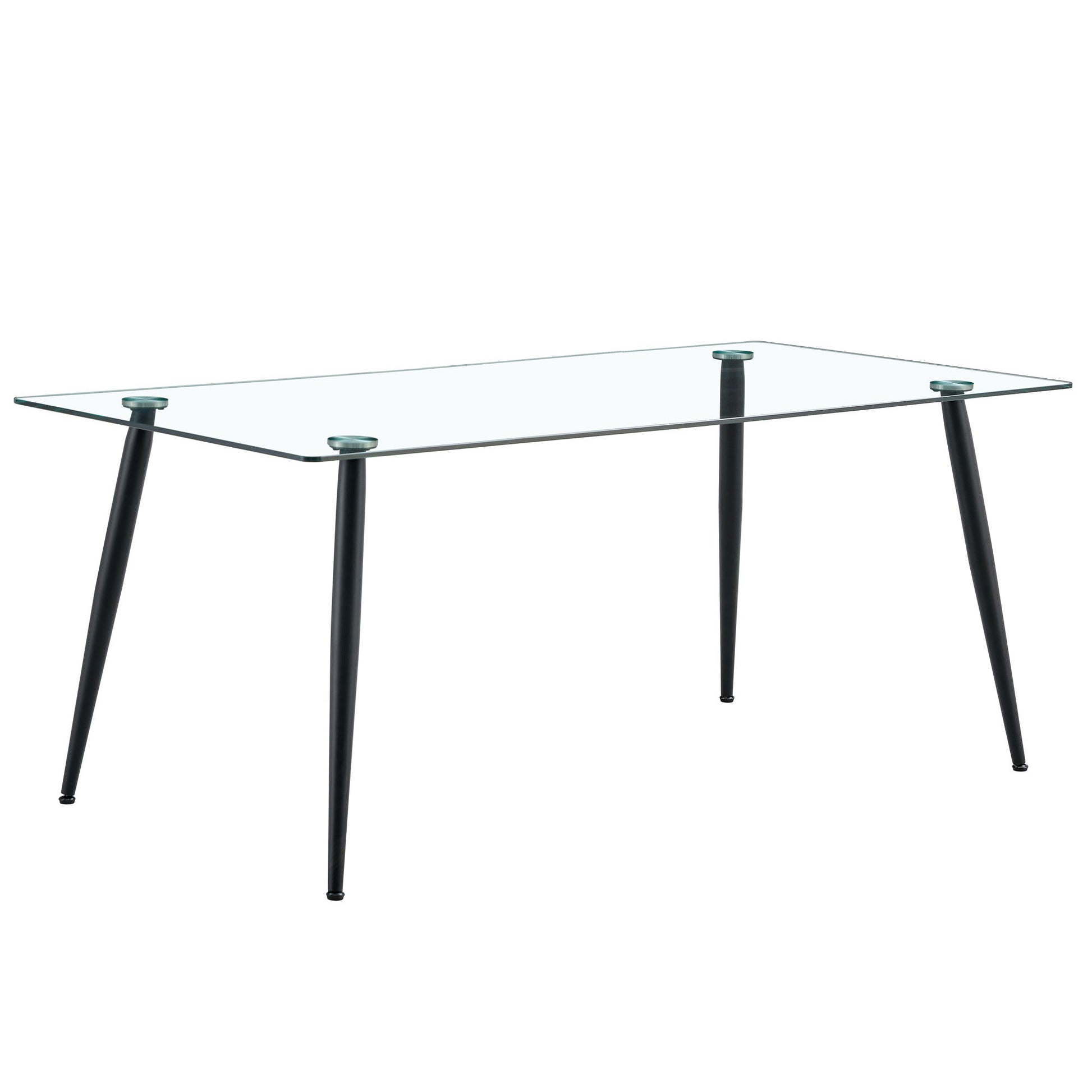 Modern Rectangular Glass Dining Table With Tempered Glass Top And Metal Legs For 4 - 6 People - Black / Transparent