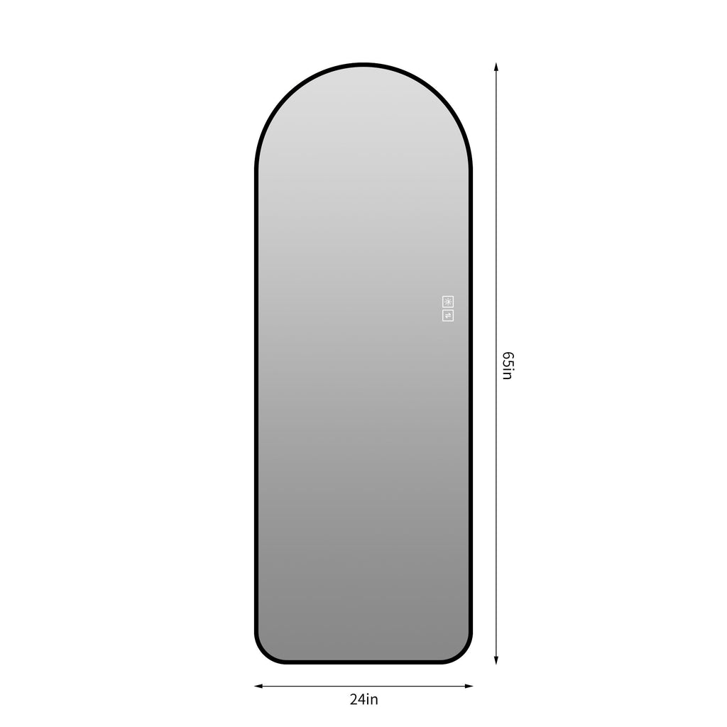 65" X 24" Arched LED Full Length Mirror With Frame, 3 Color Temperatures & Stepless Dimming - Black