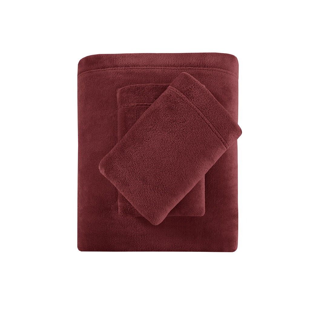Soloft Plush - 3 Piece Twin Micro Plush Sheet Set - Burgundy