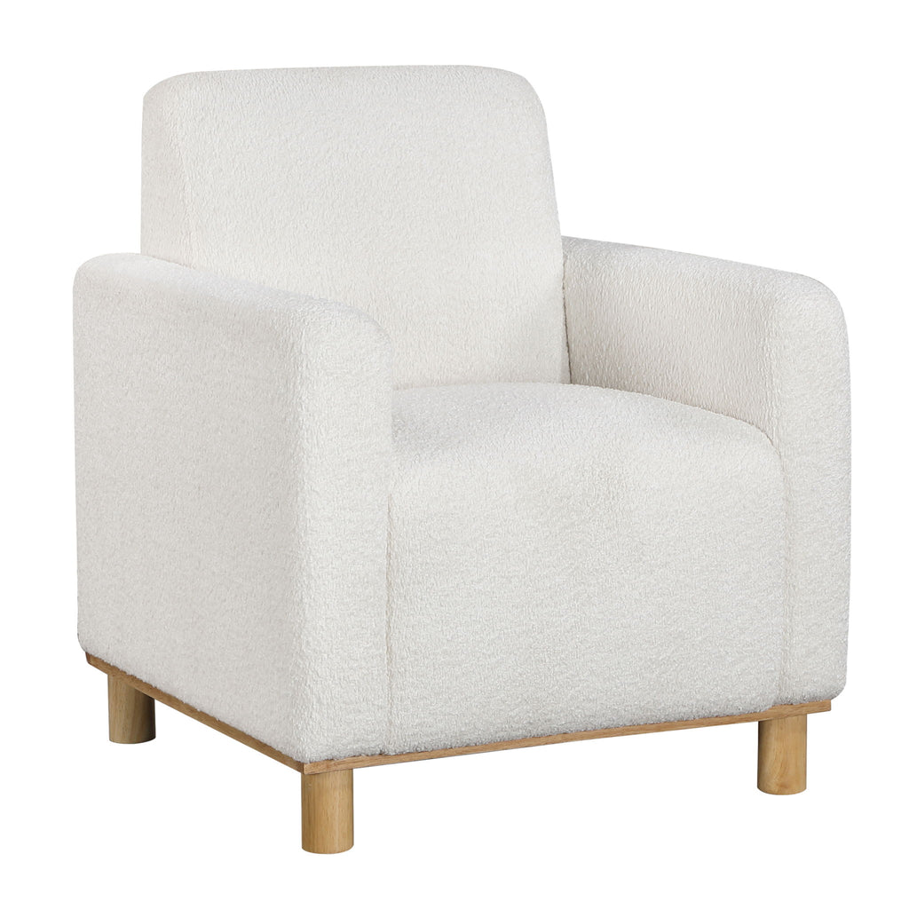 Mason - Boucle Fabric Arm Chair With Wooden Legs - White