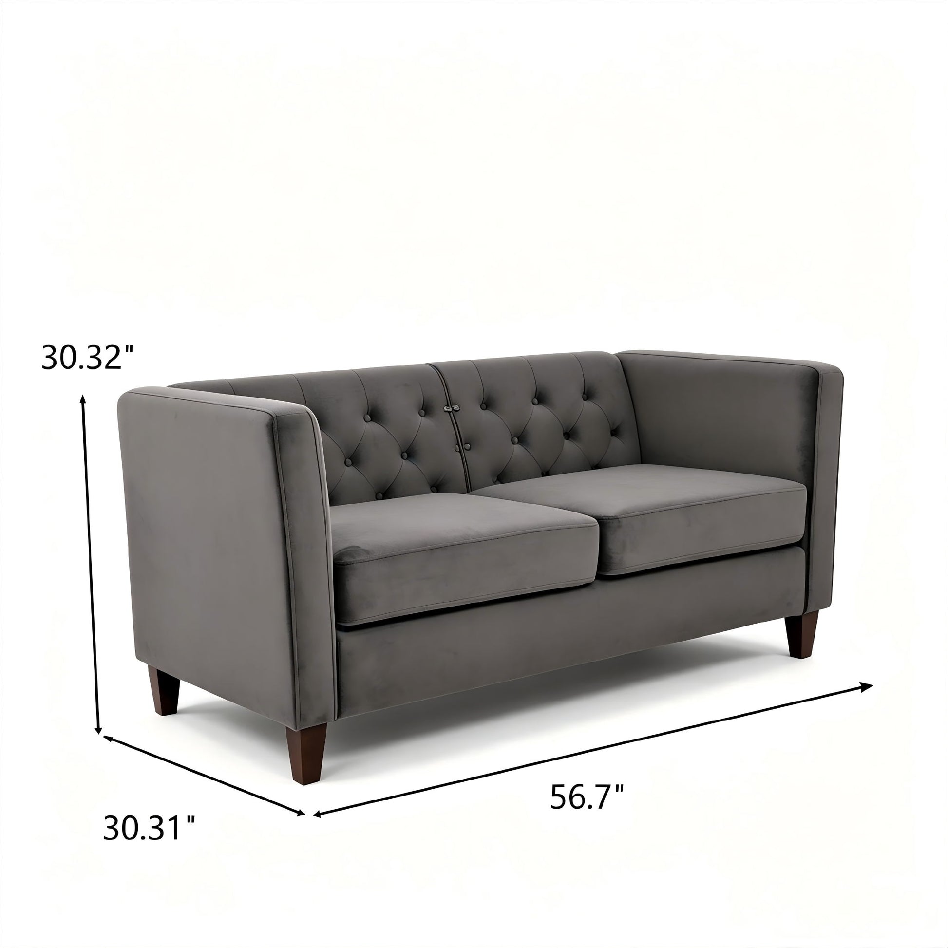 Button Tufted Loveseat, 2 Seater With Square Arm Couch For Living Room
