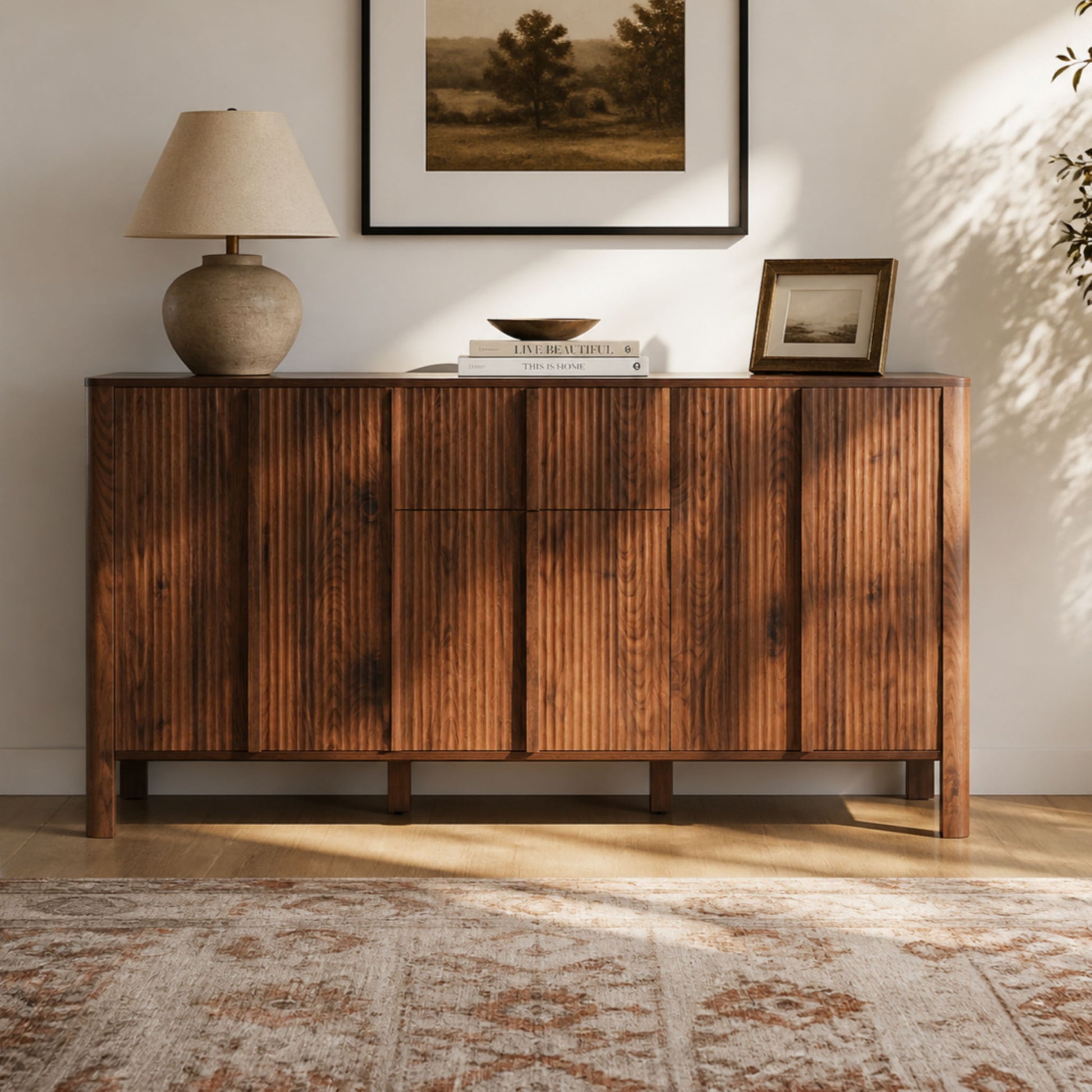 Colored Fluted Sideboard With 3 Doors And 1 Drawer