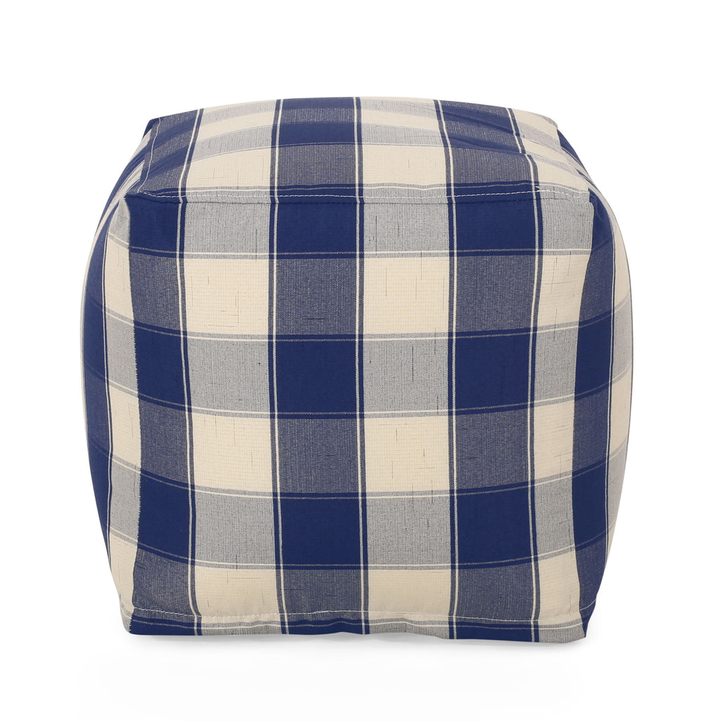 Connor - Checkered Square Pouf Ottoman And Floor Cushion - Ivory / Navy