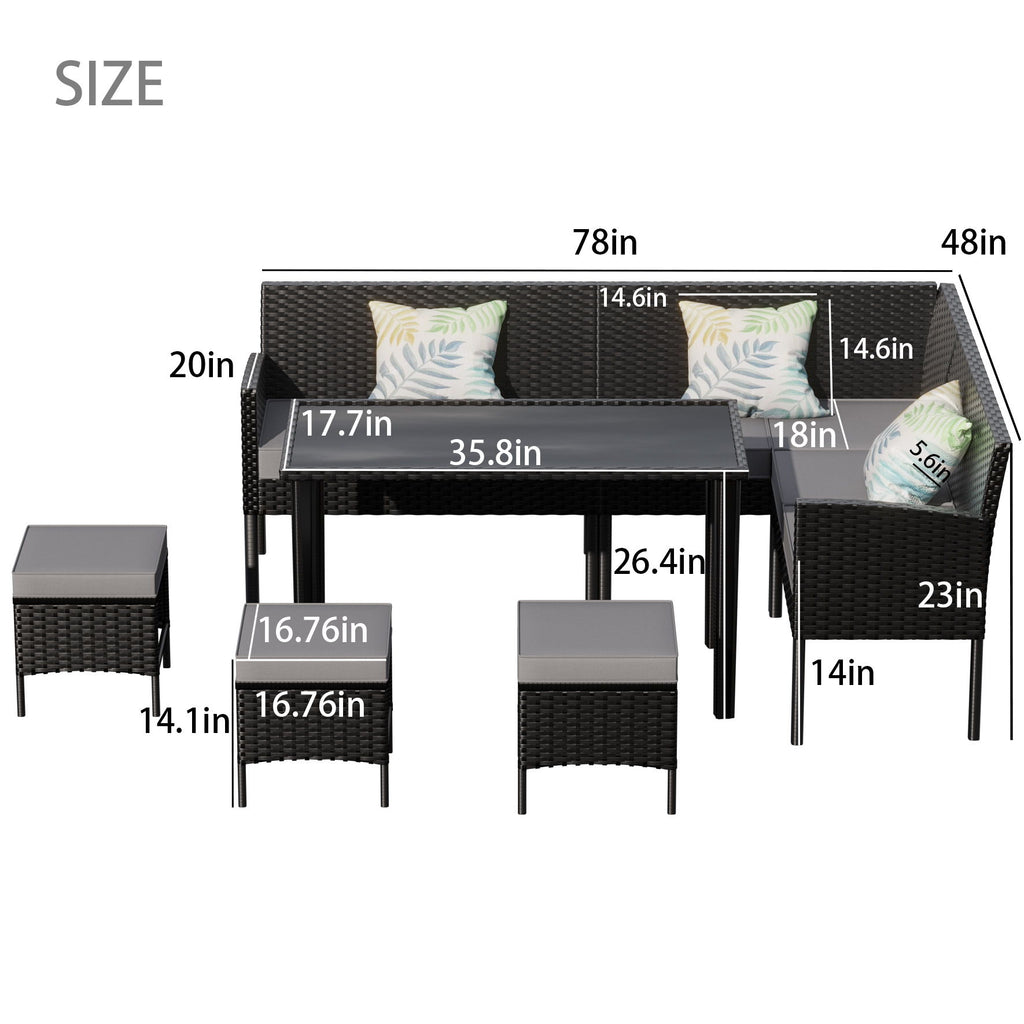 7 Piece Outdoor Furniture Set Waterproof Cushions Glass Table