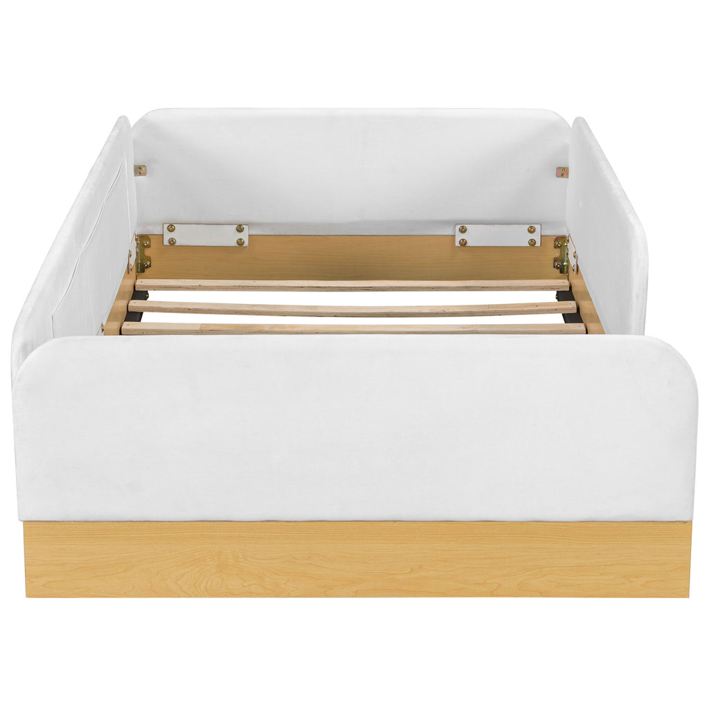 Twin Upholstered Platform Bed With Guardrail And Storage Bags - Natural