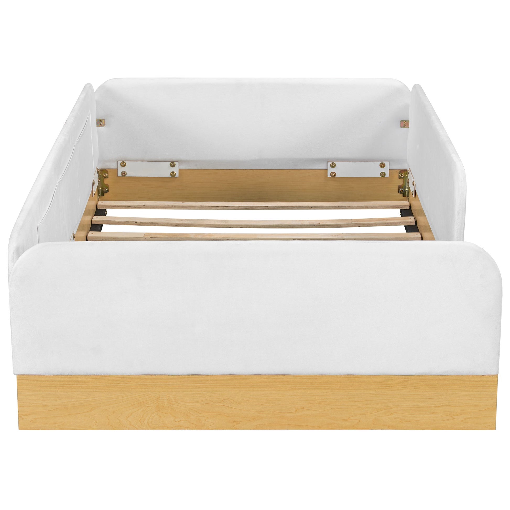 Twin Upholstered Platform Bed With Guardrail And Storage Bags - Natural