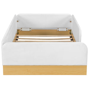 Twin Upholstered Platform Bed With Guardrail And Storage Bags - Natural