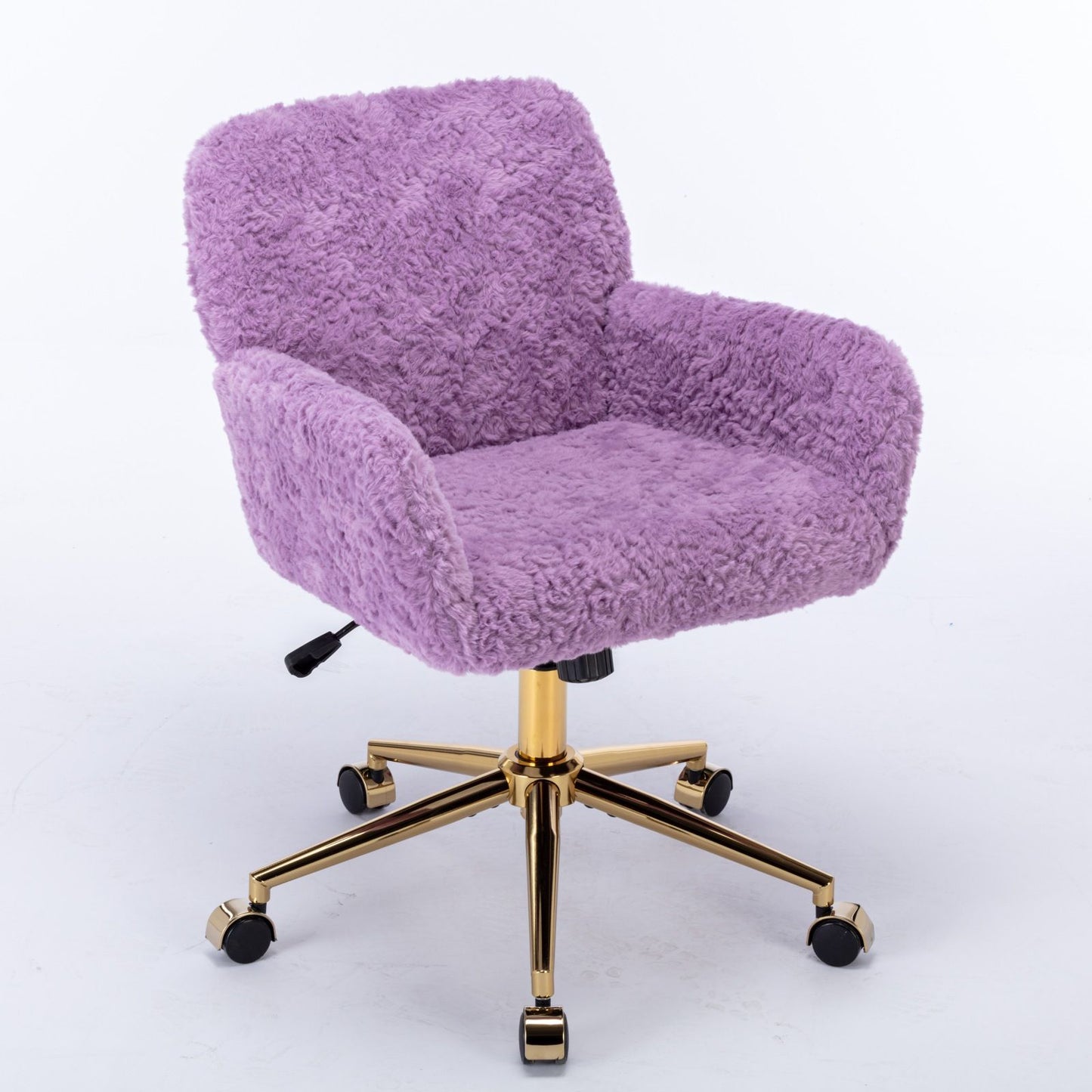 Office Chair, Artificial Rabbit Hair Home Office Chair With Golden Metal Base, Adjustable Desk Chair Swivel Office Chair, Vanity Chair