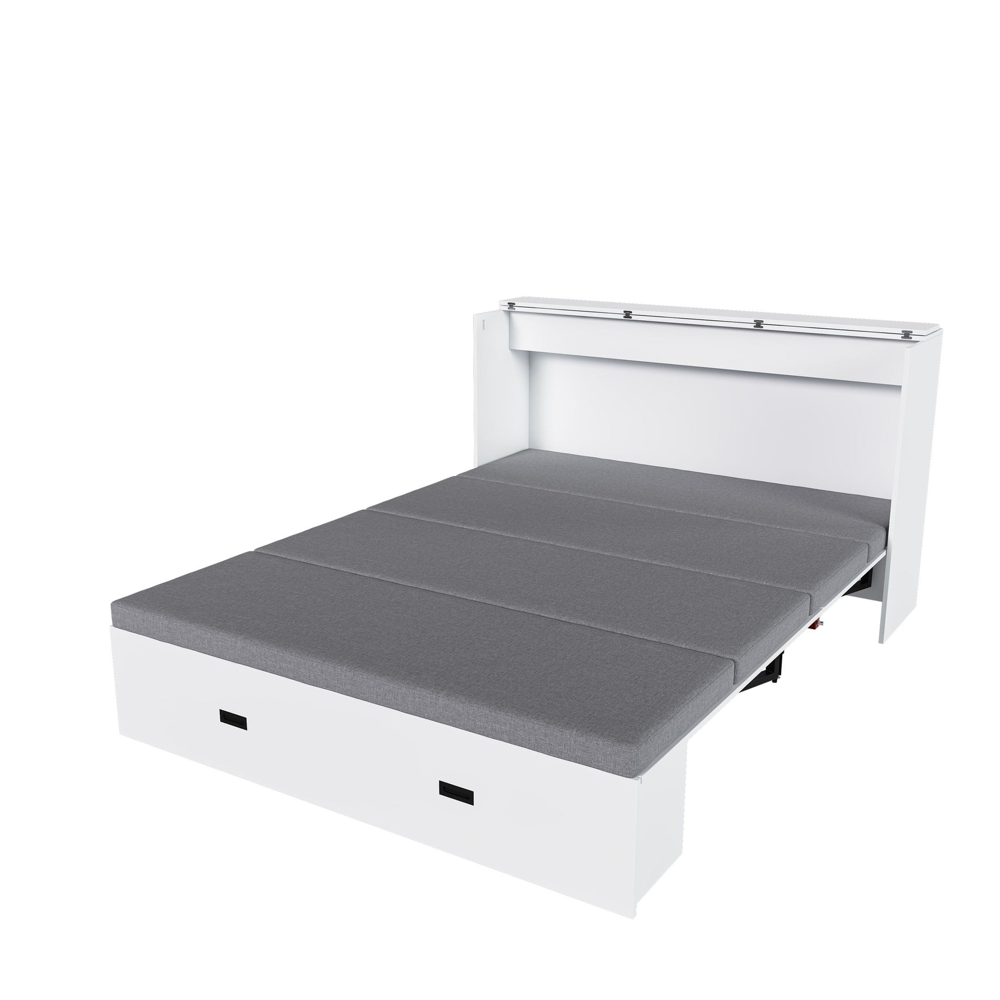 Murphy Bed With Storage Drawers And Charging Cabinet, Foldable Panels, Swivel Wheels