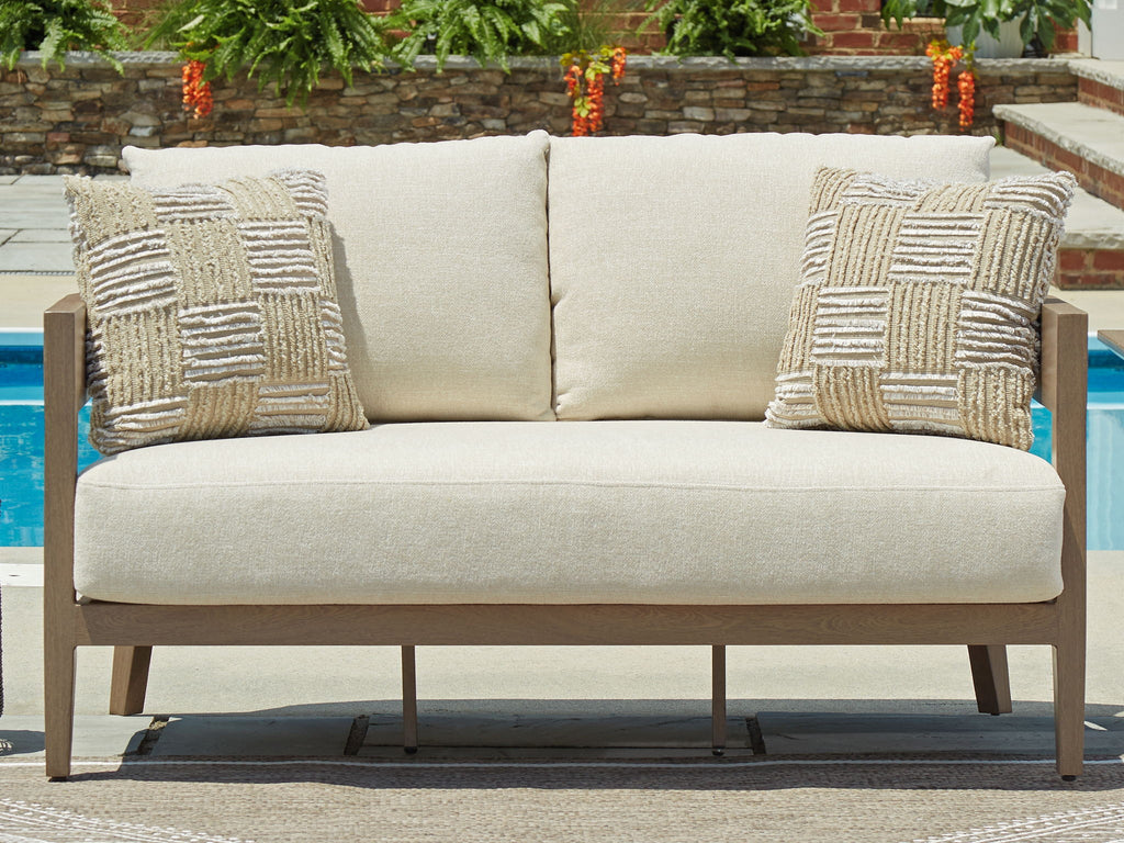 Serene Bay - Loveseat With Cushion - Dark Brown / White