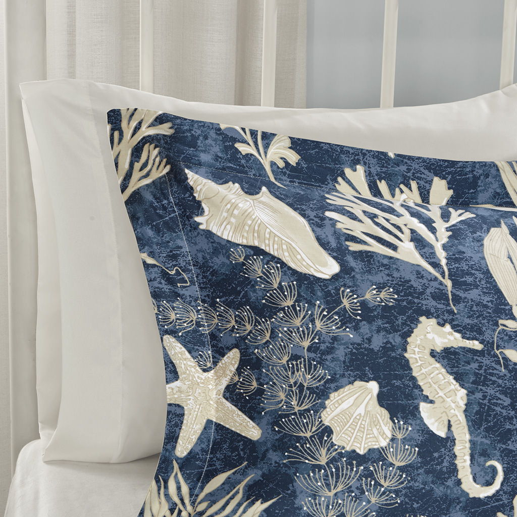 Cape Cod - California King 7 Piece Sateen Comforter Set - Blue