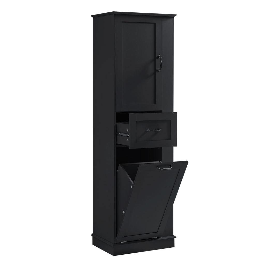 Modern Tall Storage Cabinet With Tilt-Out Compartment, Adjustable Shelves