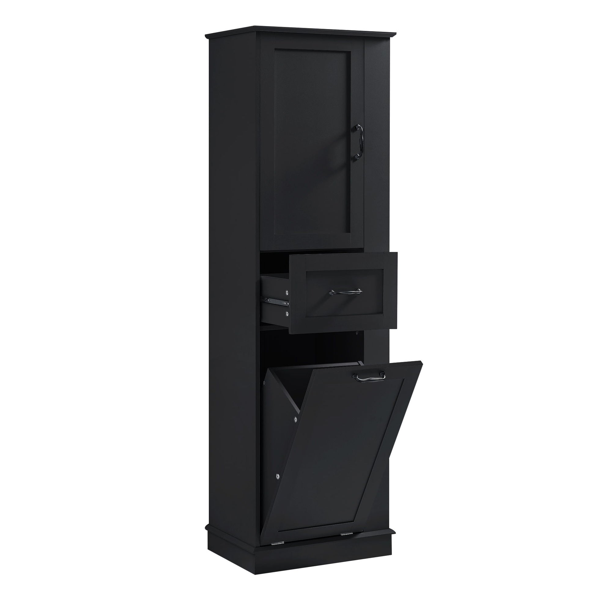 Modern Tall Storage Cabinet With Tilt-Out Compartment, Adjustable Shelves