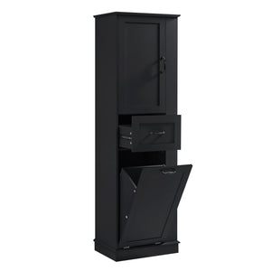 Modern Tall Storage Cabinet With Tilt-Out Compartment, Adjustable Shelves