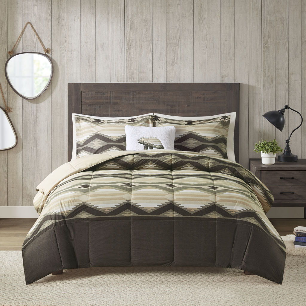 Emmet Creek - Down Alternative Comforter Set With Throw Pillow - Brown