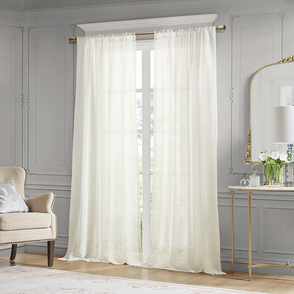 Cornelli - Embroidery Curtain Panel (Single) - White