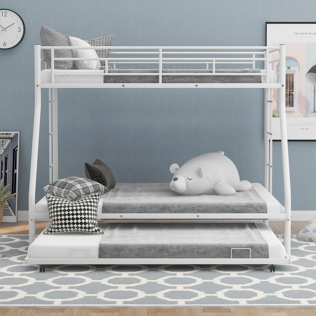Bunk Bed With Steel Frame And Trundle, 2 Side Ladders