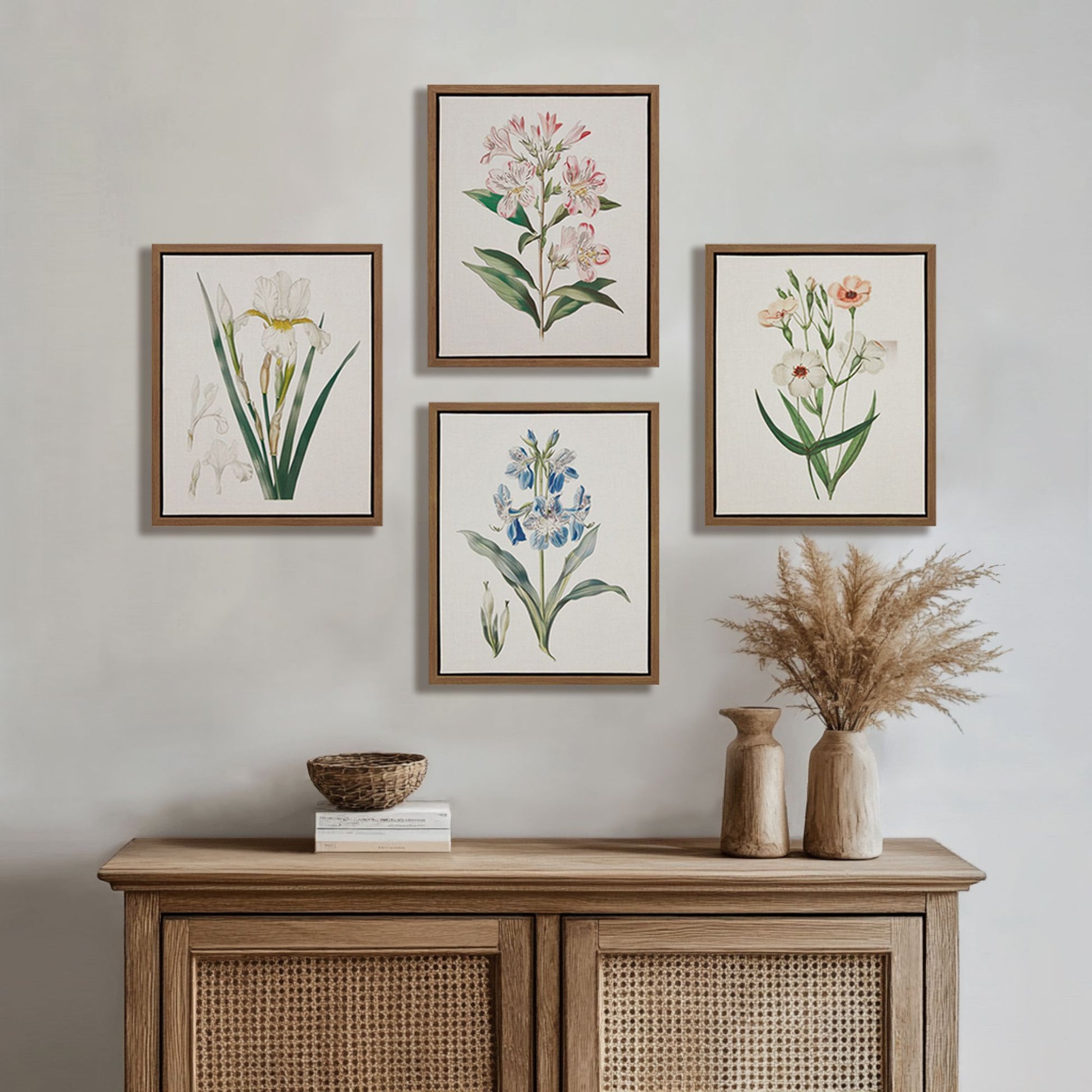 Herbal Botany - Herbal Botany 4-Piece Botanical Illustration Framed Canvas Wall Art Set - Green
