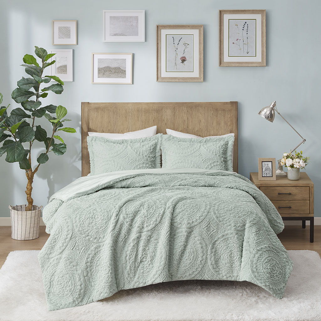 Arya - King Embroidered Medallion Ultra Comforter Mini Set - Aqua