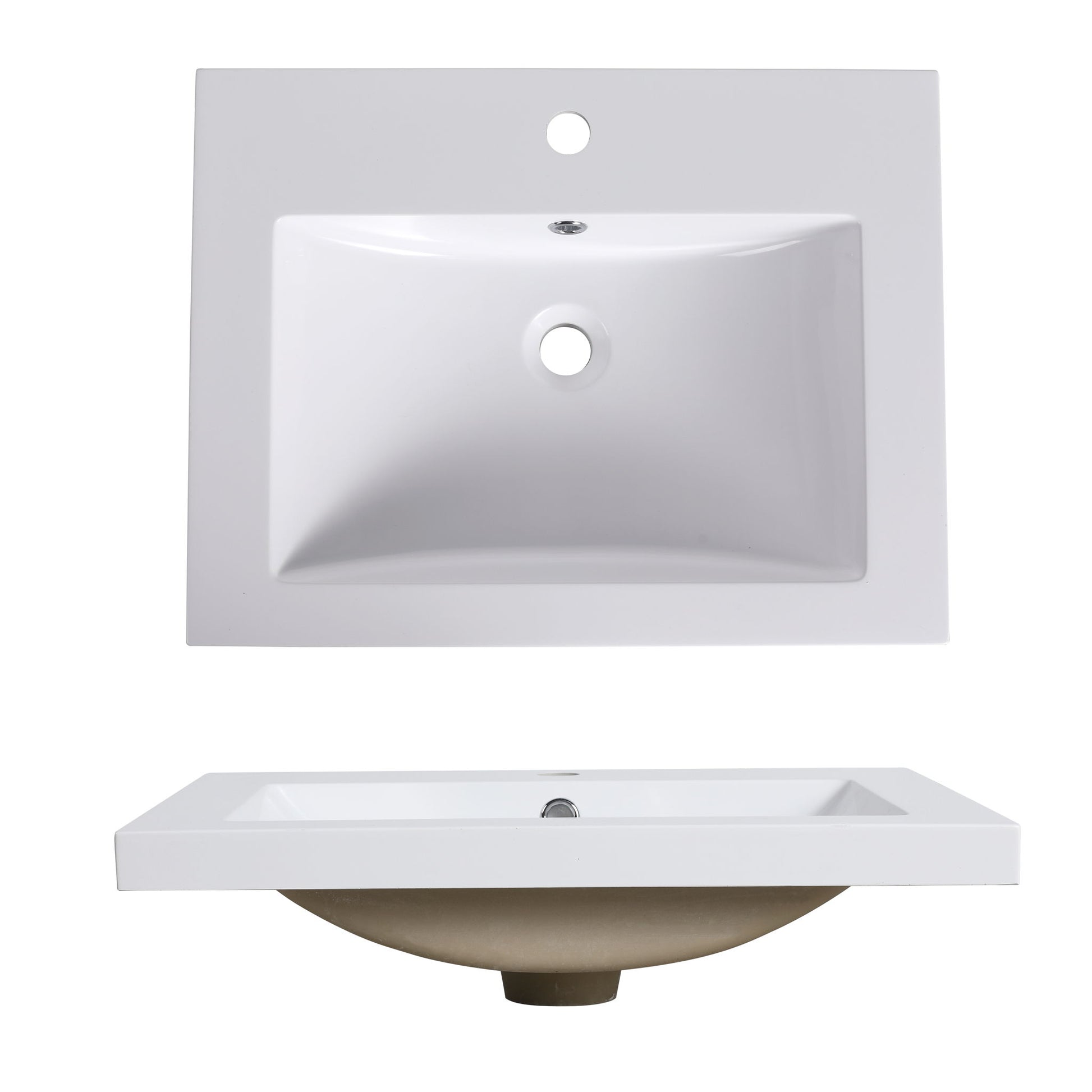 Bathroom Vanity Top With Integrated Sink, Center Basin, 1 Piece Countertop With Pre Drilled Faucet Hole - Glossy White