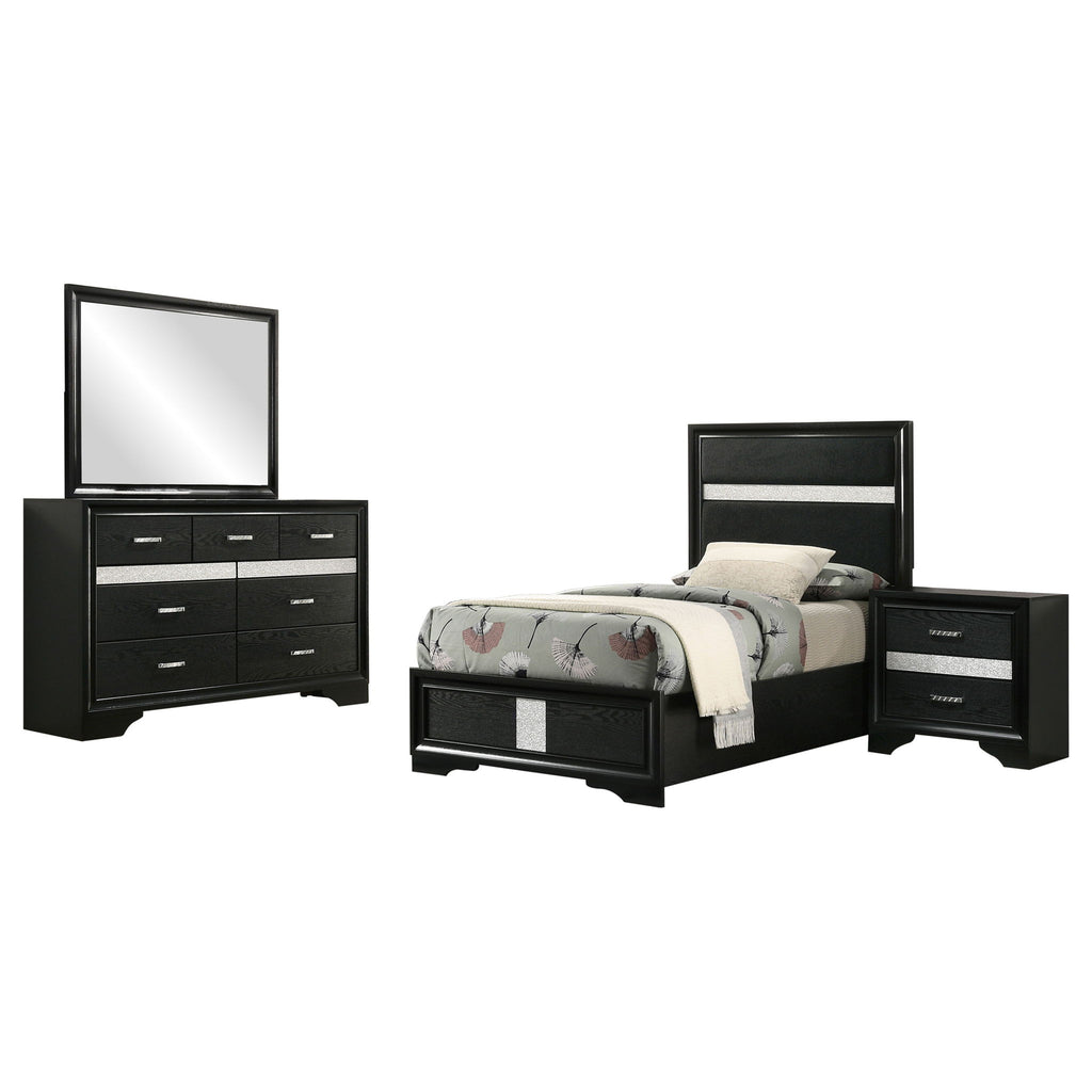 Modern Bedroom Set With Upholstered Headboard And Textured Storage