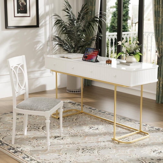 Gewnee - Modern Office Rectangular Desk - White/Gold