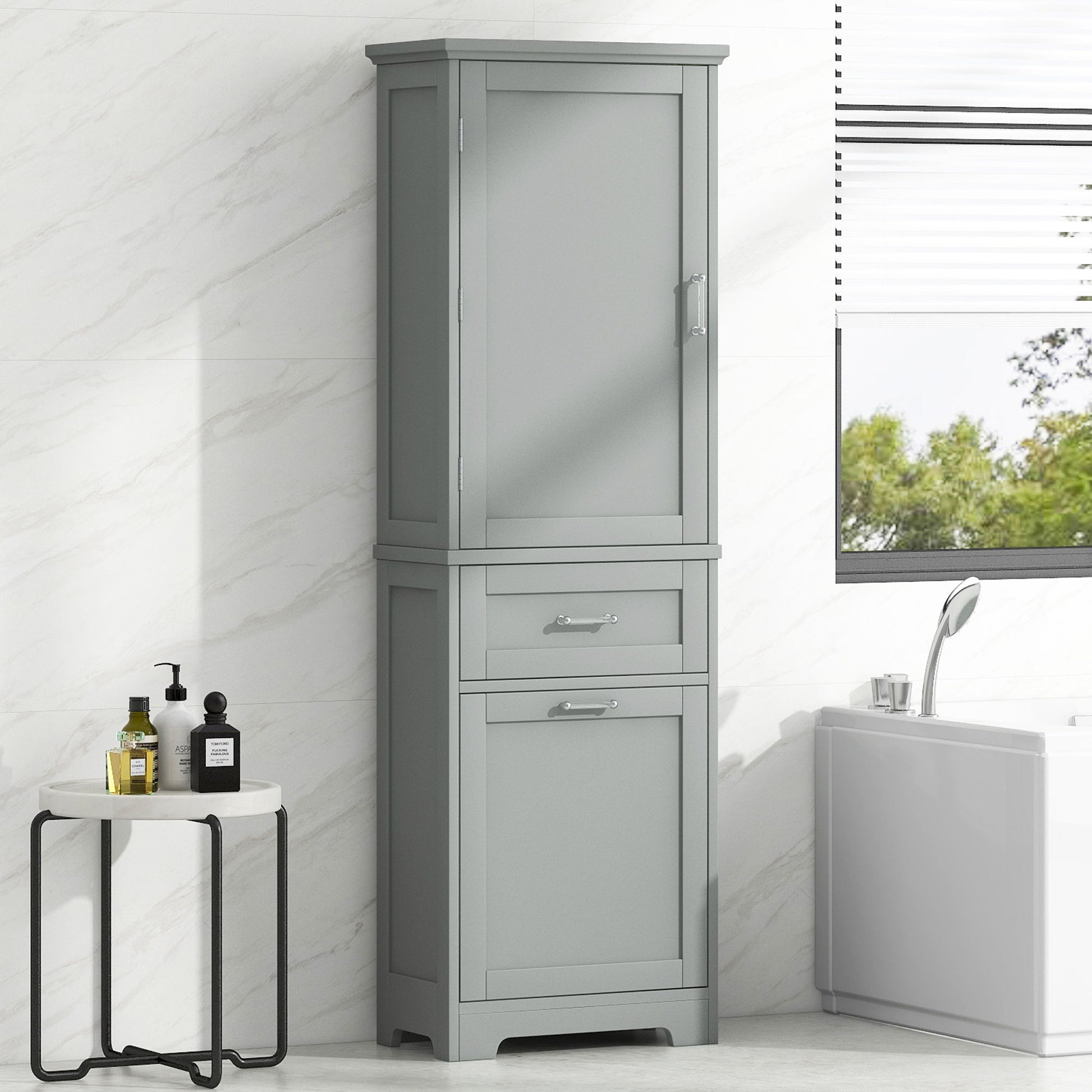 Tall Freestanding Bathroom Storage Cabinet With Adjustable Shelf And 2 Drawers