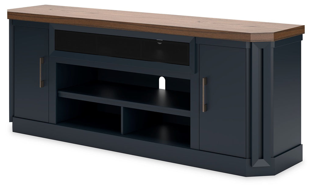 Landocken - XL TV Stand With Fireplace Option - Brown / Blue