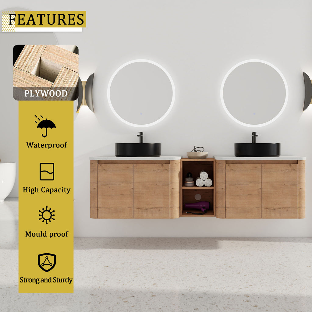 Wall Mounted Bathroom Vanity With Art Sink, 1 Storage Shelf, Soft Close Door
