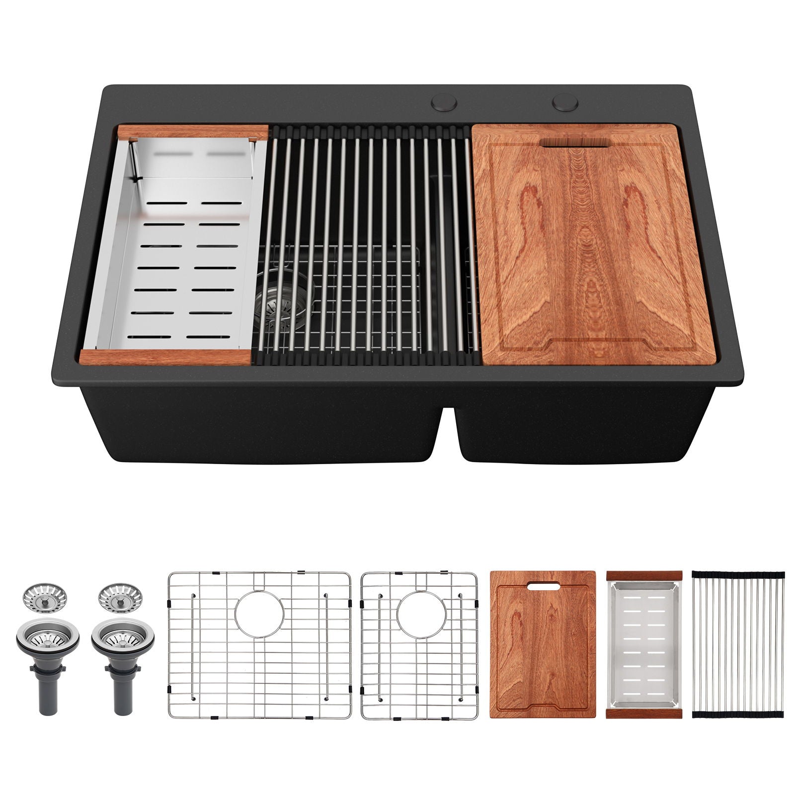 Quartz Kitchen Sink, Double Bowl Undermount Workstation