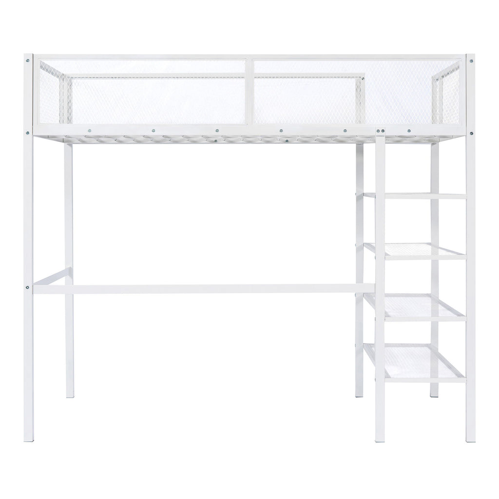 Loft Bed With 4 Tier Shelves And Storage