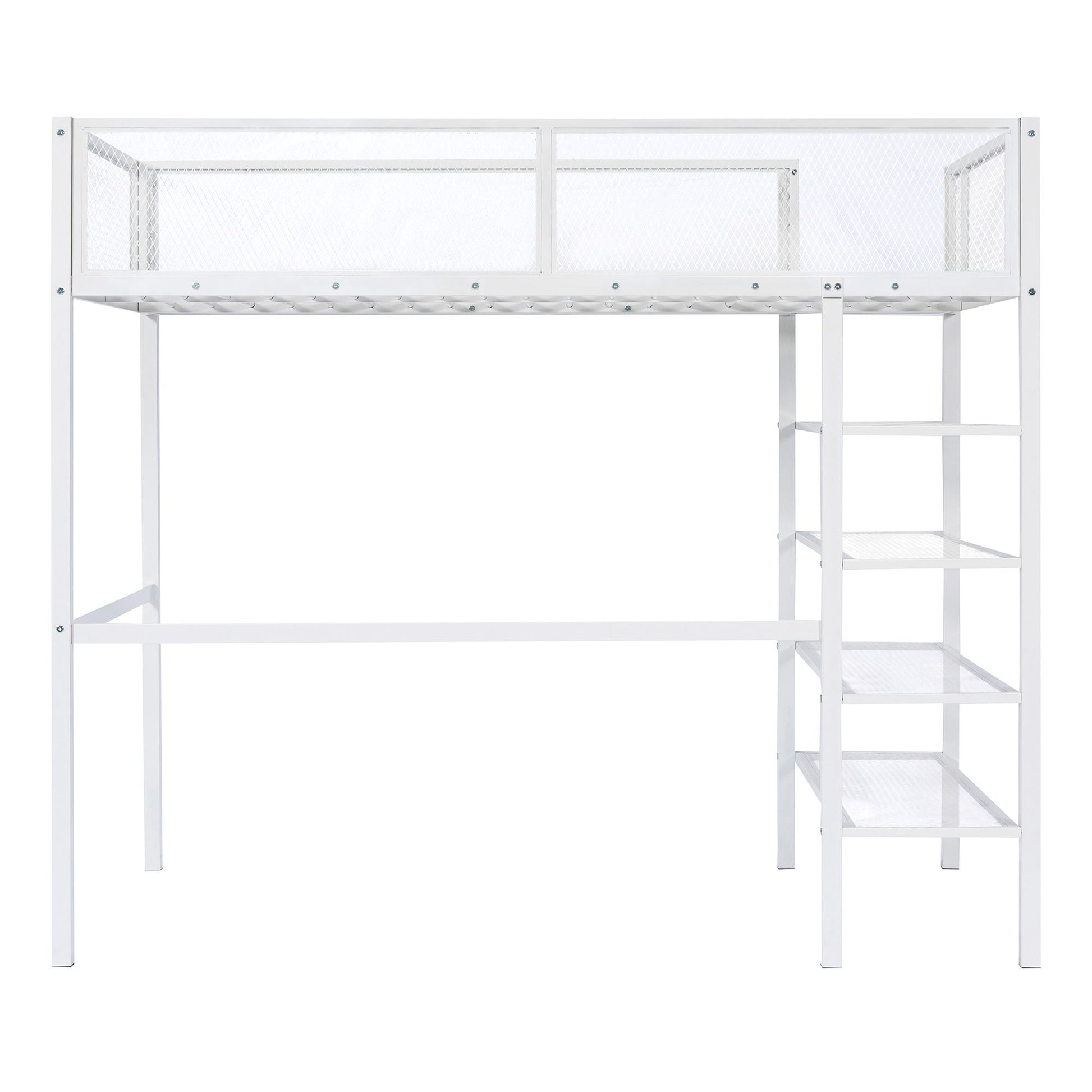 Loft Bed With 4 Tier Shelves And Storage