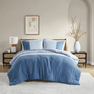Miro - King/California King Soft Washed Block Comforter Set - Blue