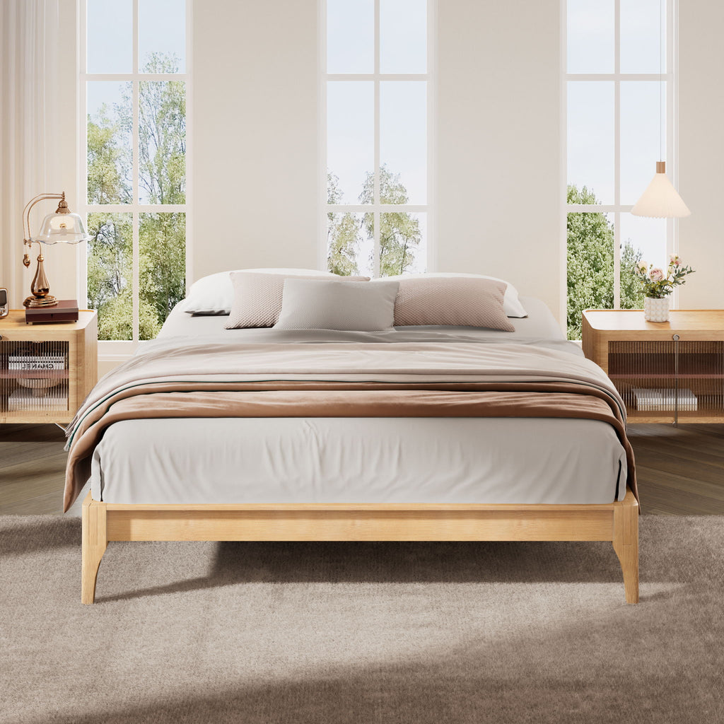Solid Dry Bamboo Platform Bed Frame, With Slat Support