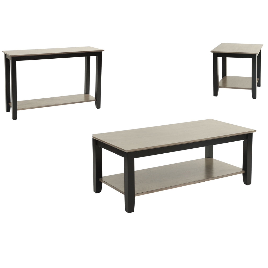 3 Piece Table Set With Open Shelf Storage, Includes Coffee, End & Console Table - Black / Black / Gray / Gray