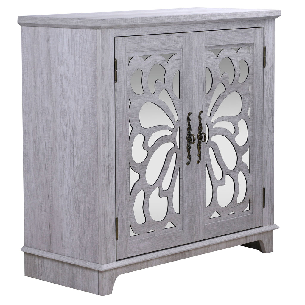 Elegant Sideboard With 2 Acrylic Mirrored Doors, Adjustable Shelf Storage