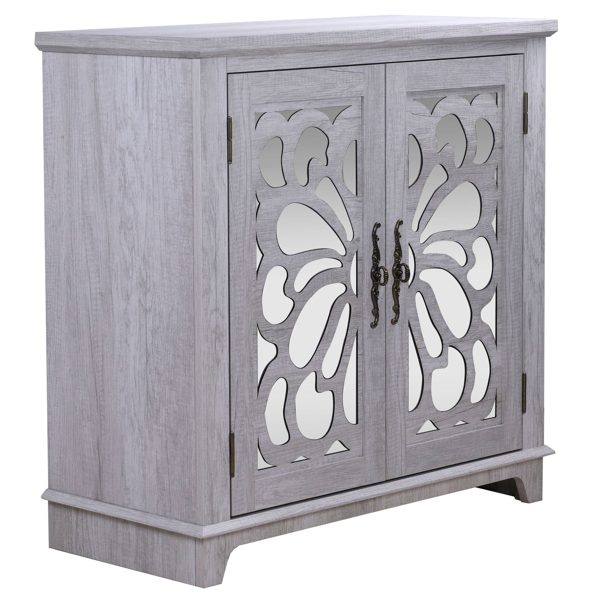 Elegant Sideboard With 2 Acrylic Mirrored Doors, Adjustable Shelf Storage