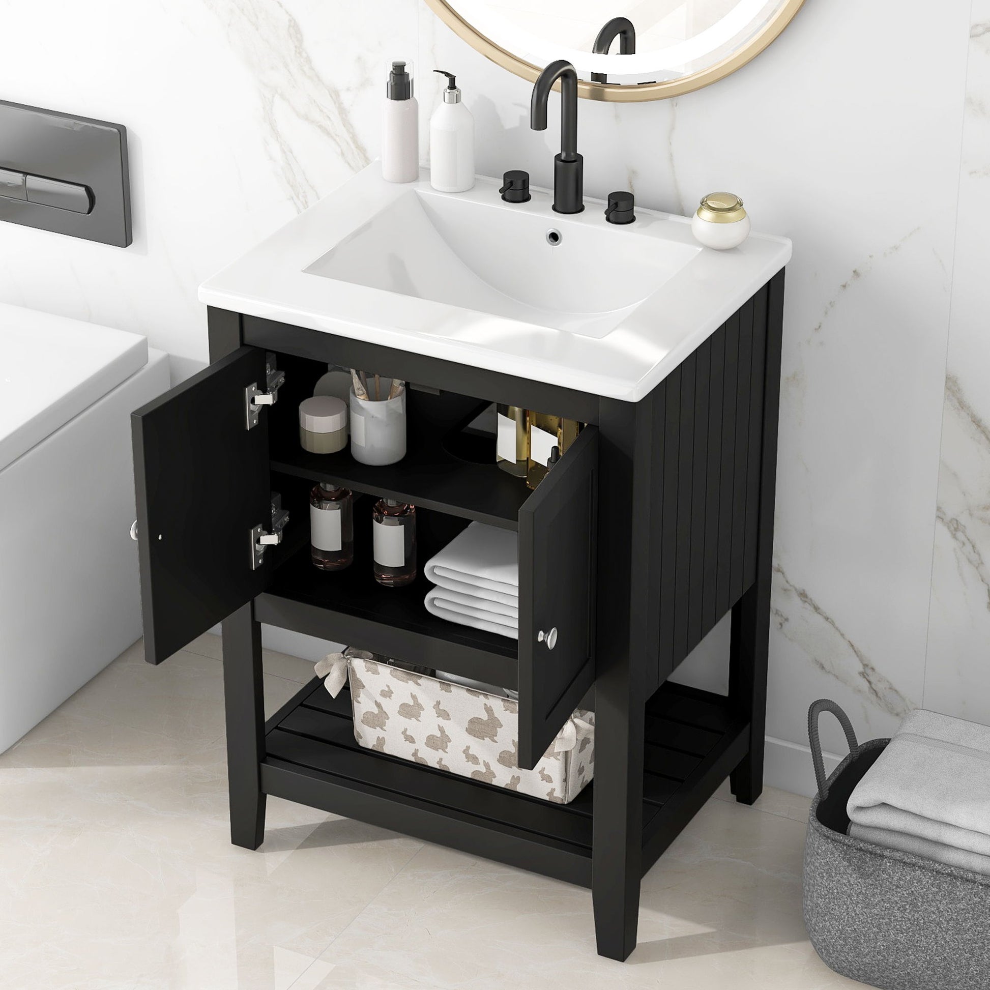 Modern Bathroom Vanity With Sink And Open Shelf