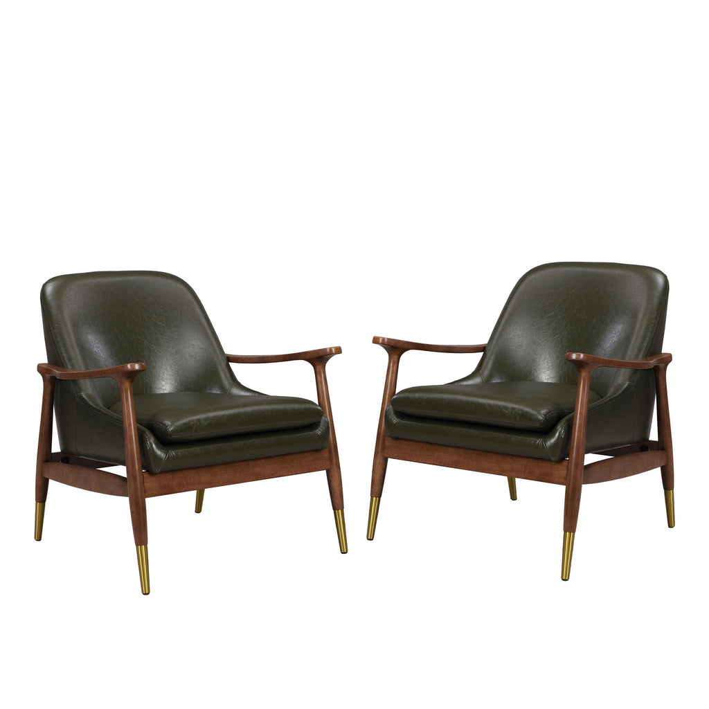 Mid - Century Accent Chair With Cushioned Seat, Brass Tipped Legs