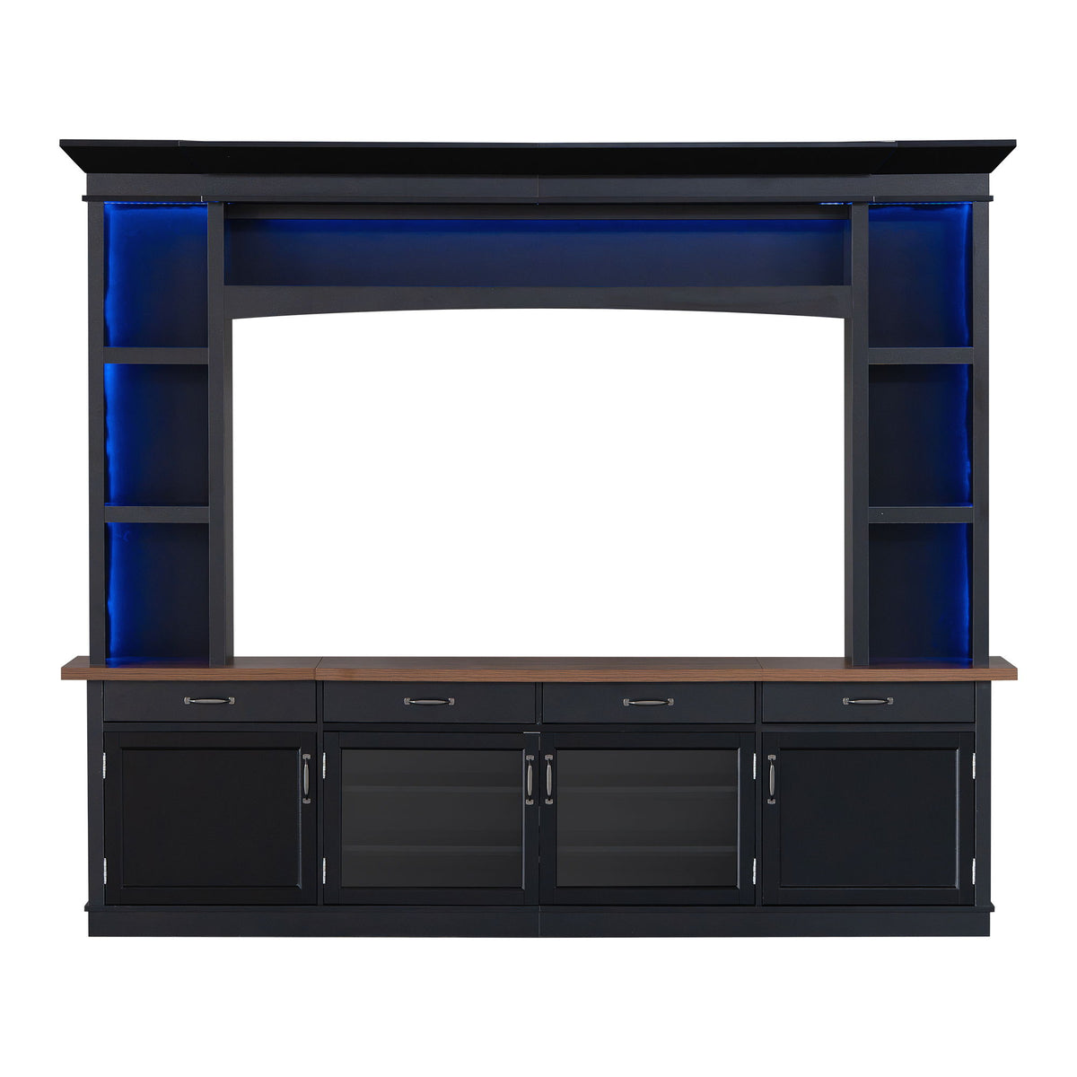 Extra Long TV Stand With 7 Color LED Lights, Adjustable Shelves & Storage Cabinets