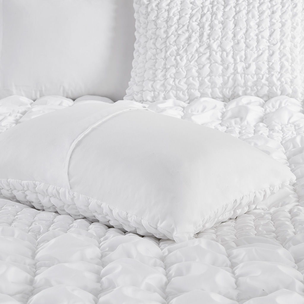 Evelyn - 3 Piece Stripe Ruched Comforter Set - White